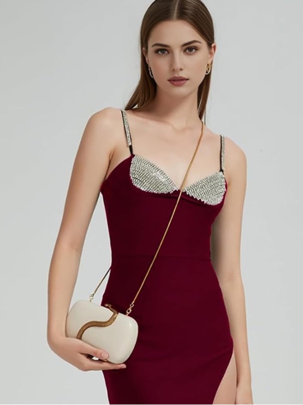 White Evening Clutch with Gold Snake Detail - Picture 6 of 6